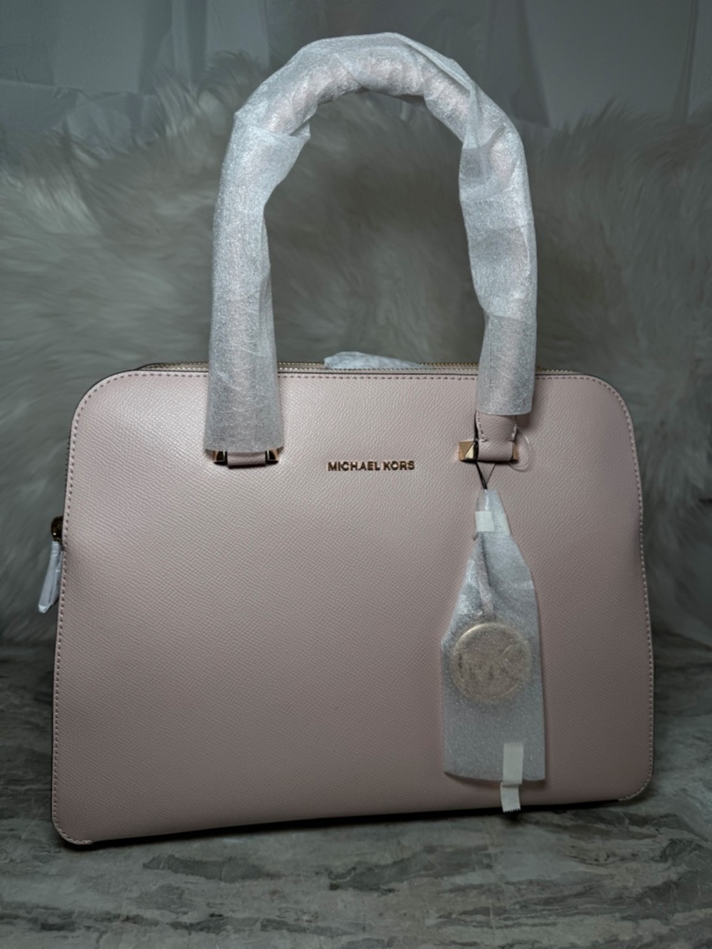 Michael Kors Pale Pink Saffiano Satchel with Gold Hardware